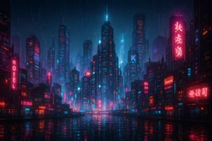 Stable Diffusion 新手教程案例，赛博朋克城市绘图效果