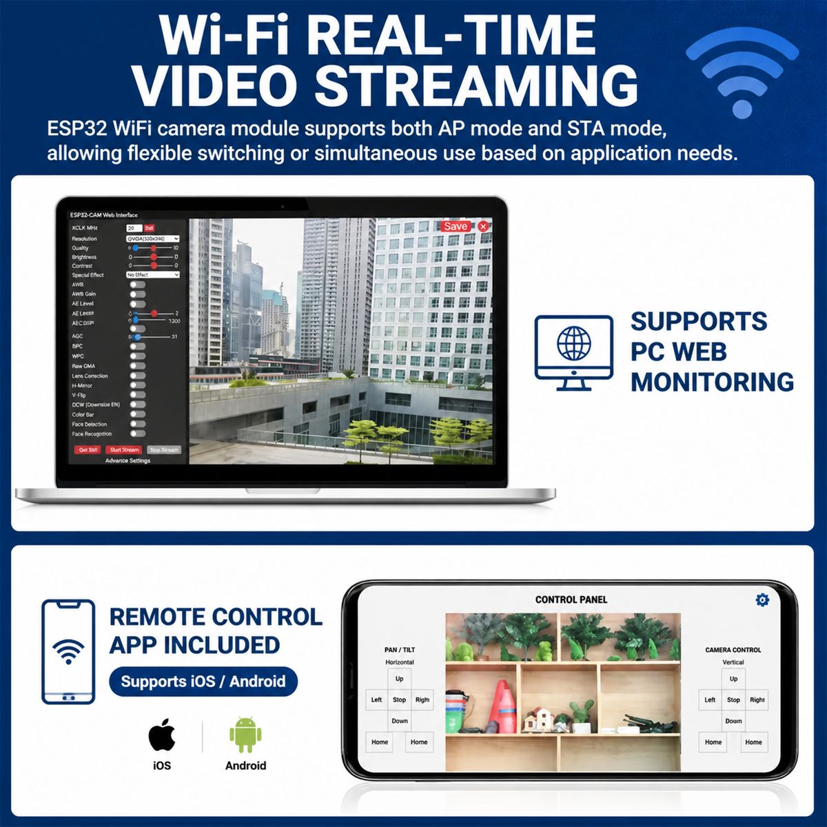 ESP32 Vision Gimbal Black remote monitoring app